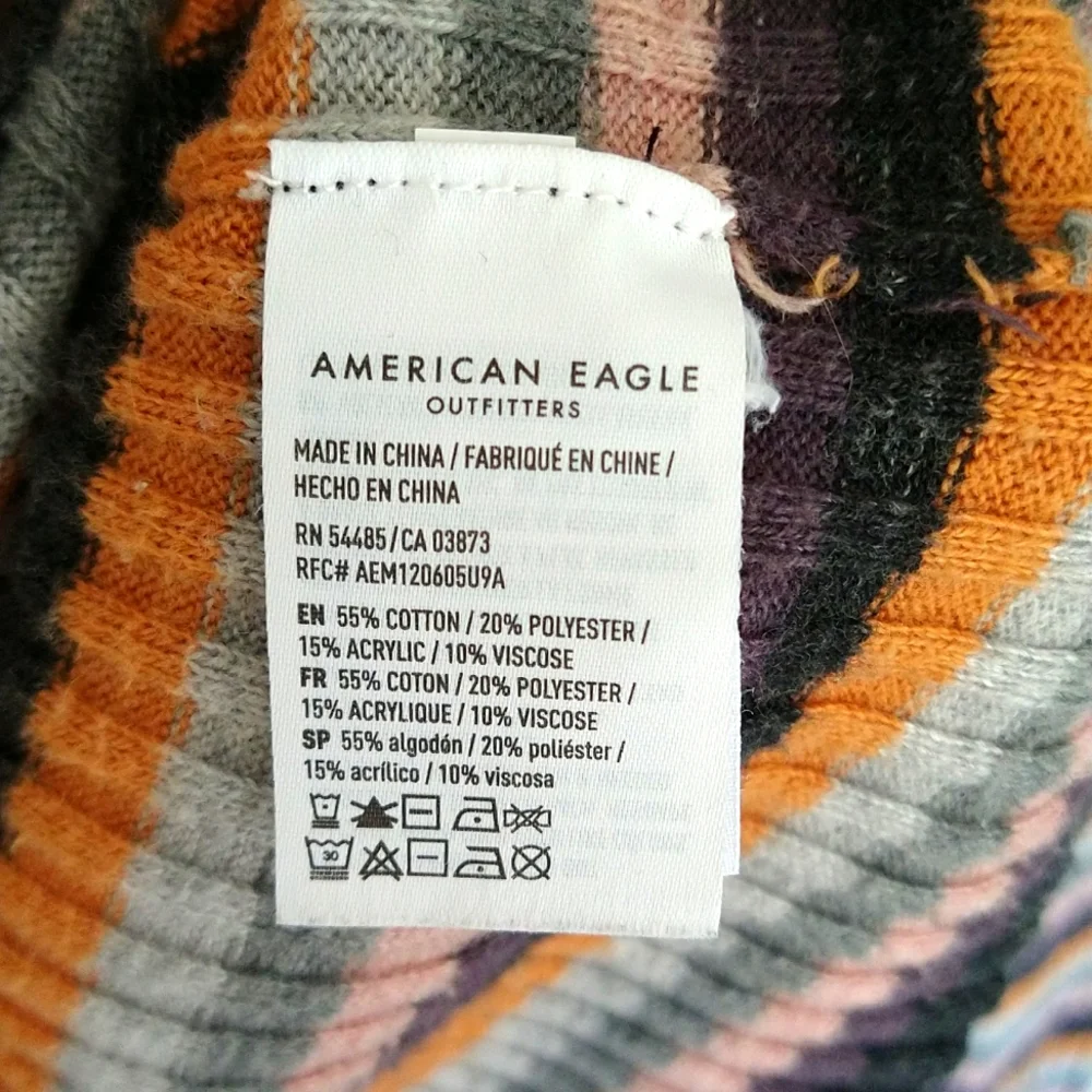 American Eagle Multicolored Striped Long-Sleeved Henley - Picture 9 of 10